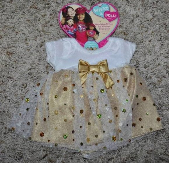 *Christmas Dress, Leggings 4/5 Gold White What A Doll 18" Dress 3 Pc Set Girls - Picture 8 of 11